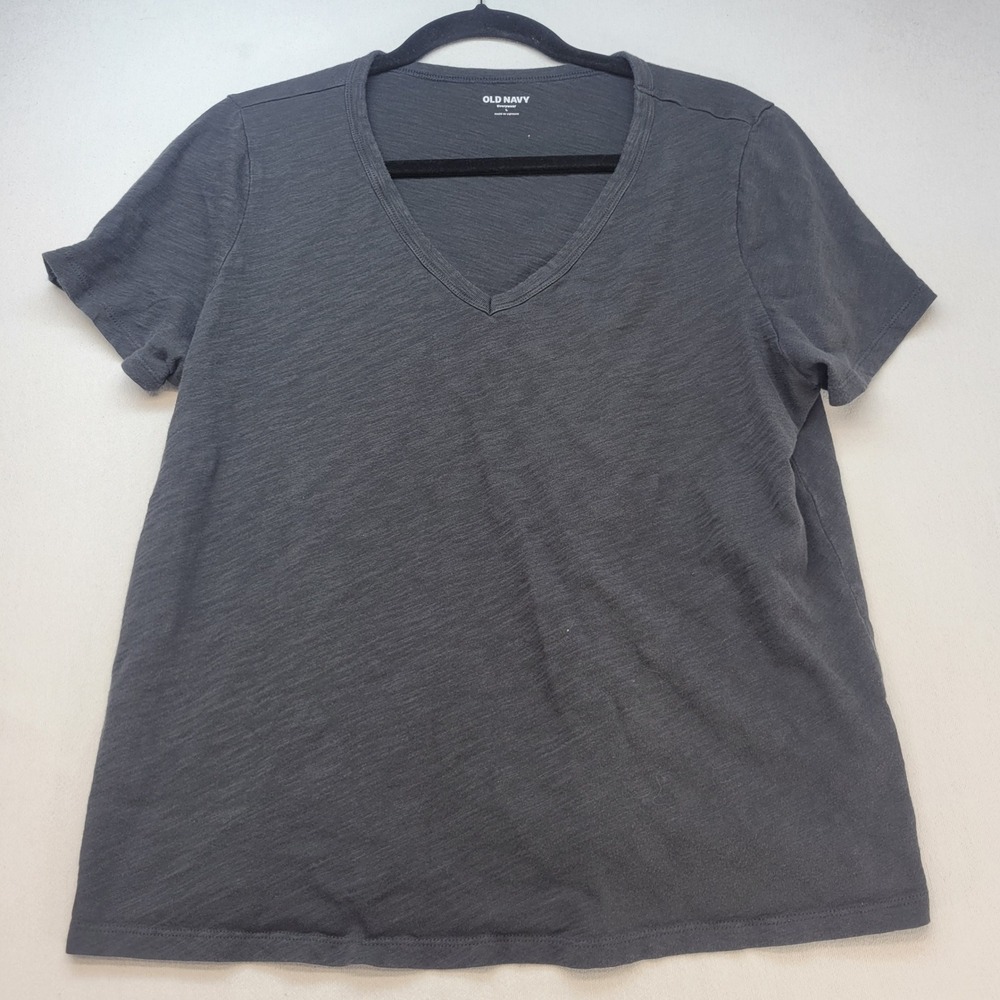 Old Navy V-Neck T-Shirt Womens Large Gray Casual Everywear Slub Knit Tee